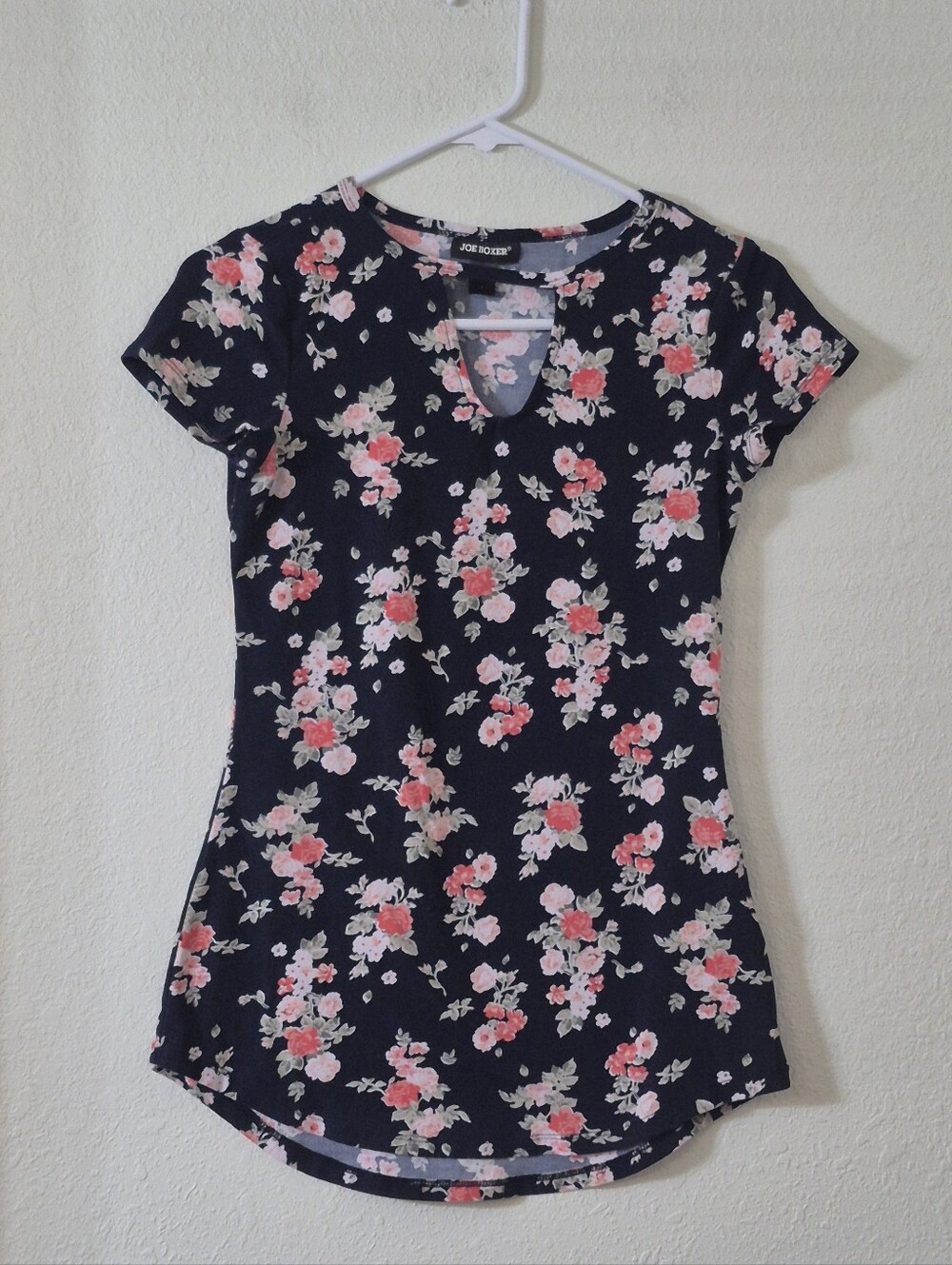 Joe Boxer Navy Floral Keyhole Short Sleeve Tee